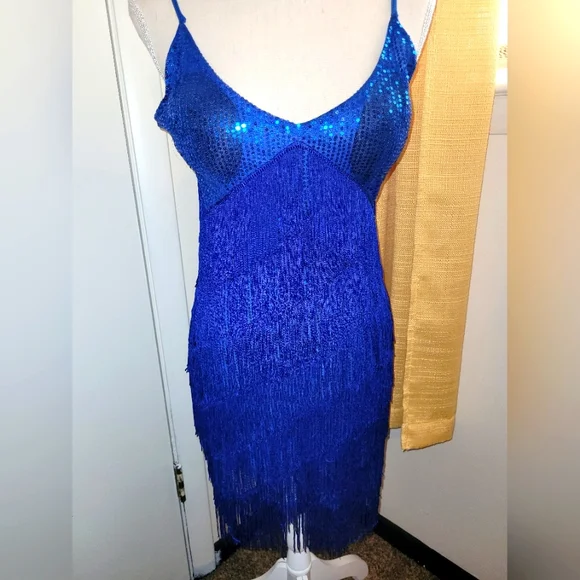 unbranded | Dresses | Flapper Style Blue Sequin Fringe Dress Size Xs Built  In Bra Pads | Poshmark